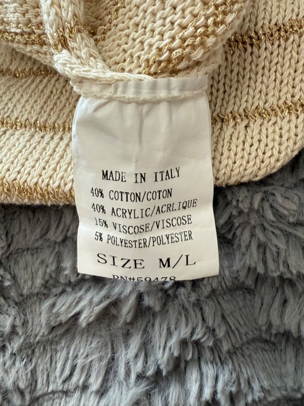 Floris Knit Sleeveless Sweater Dress Cover Up Cream Gold Coastal Beach M/L - Picture 7 of 9